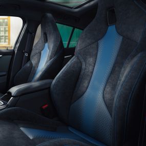M Sport seats. Ergonomically shaped M Sport seats in the BMW 1 Series with contrast stitching and integrated headrest.