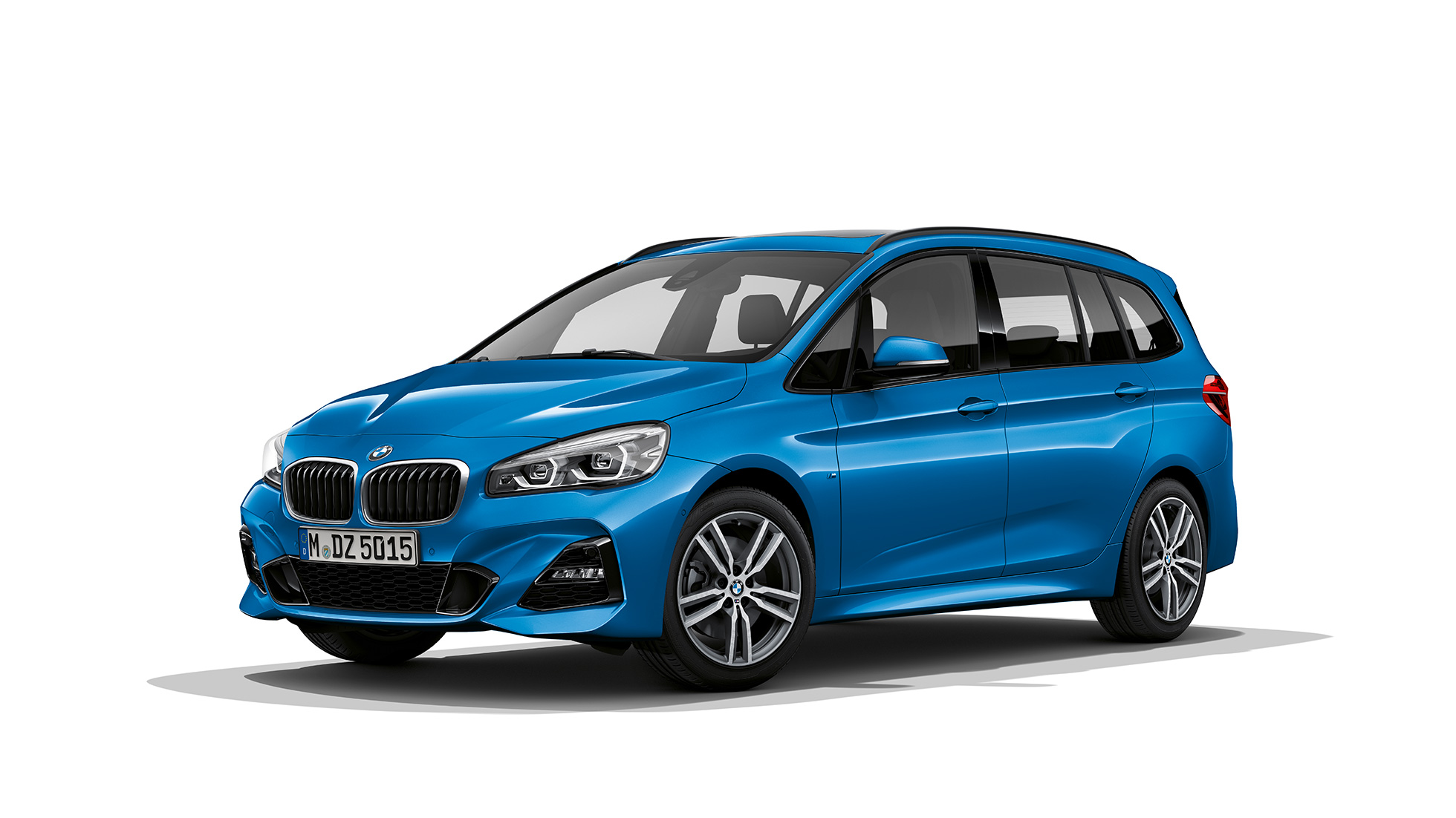 Three-quarter front view BMW 2 Series Gran Tourer Model M Sport BMW 2 Series Gran Tourer 220d xDrive Model M Sport F46 Estoril Blue metallic three-quarter front view