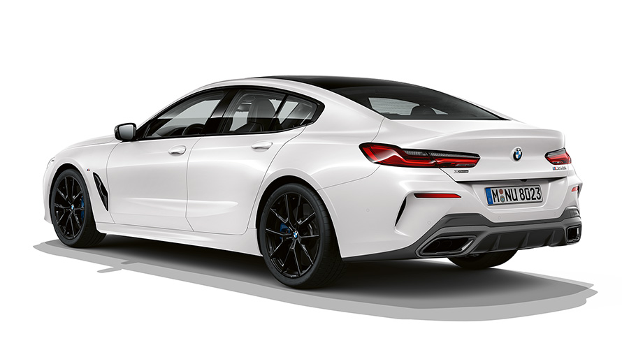 BMW 8 Series Gran Coupé, Pure Contrast three quarter rear shot