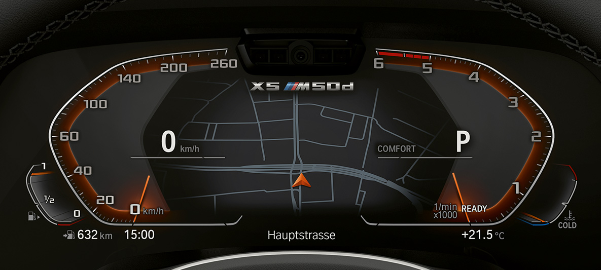 BMW X5 M50d instrument cluster Detailed shot of the instrument cluster of the BMW X5 M50d